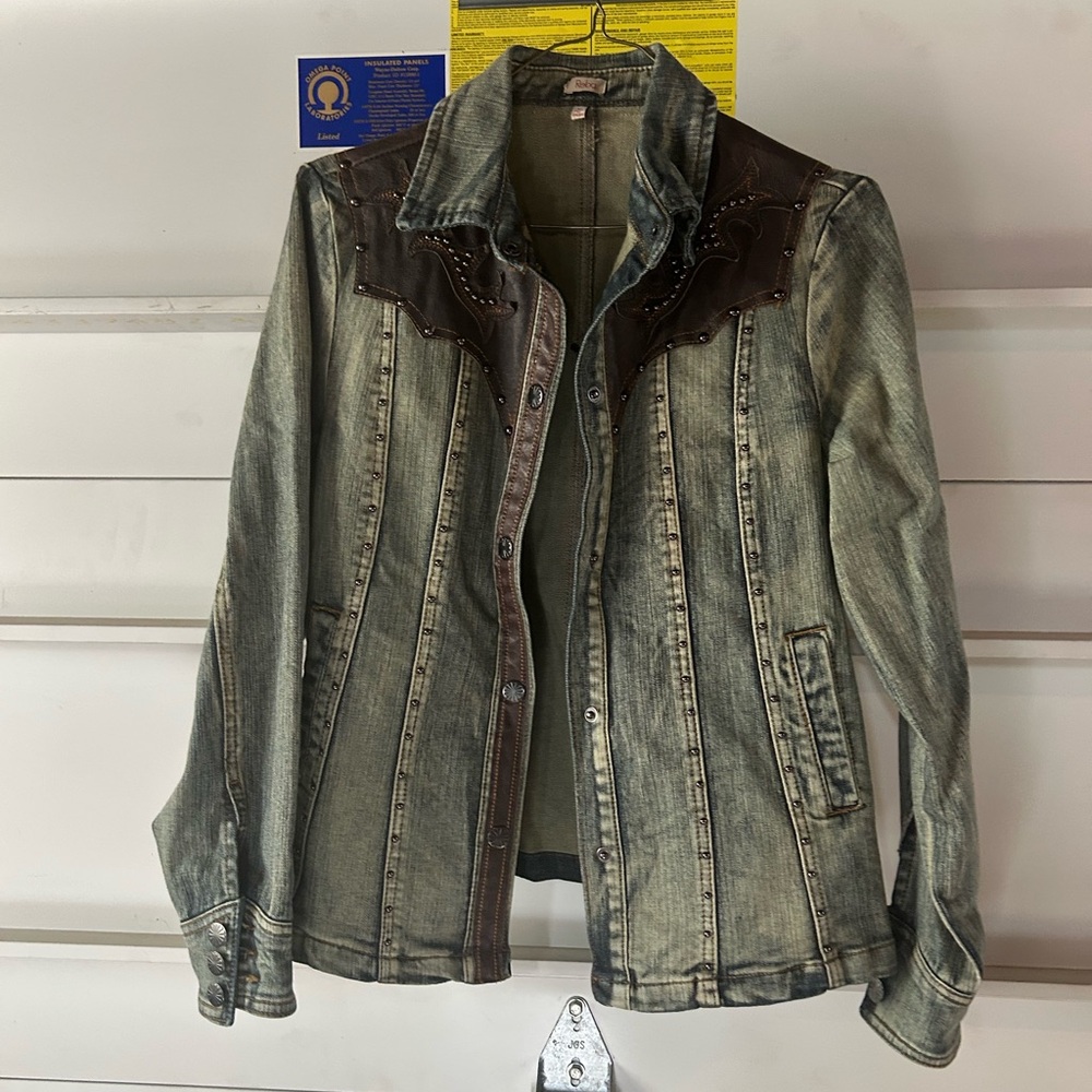 Reba Women's Denim Jacket with Brown Details